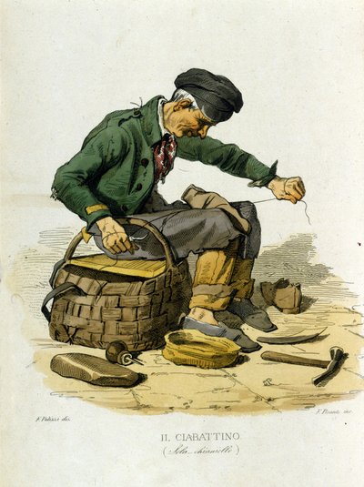 Petite entreprise de la ville de Naples : le savetier. Gravure d