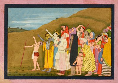 Krishna et sa famille admirent une éclipse solaire, peut-être une page du « Kangra/Modi » Bhagavata Purana - First generation after Nainsukh