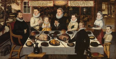 Une famille protestante pendant le dîner - Flemish School