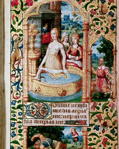 Bethsabée au bain est espionnée par le roi David - Flemish School