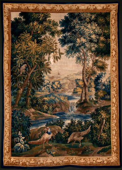 Tapisserie flamande. Appelée Verdure (Landschap met water, bomen en fazanten). Atelier d