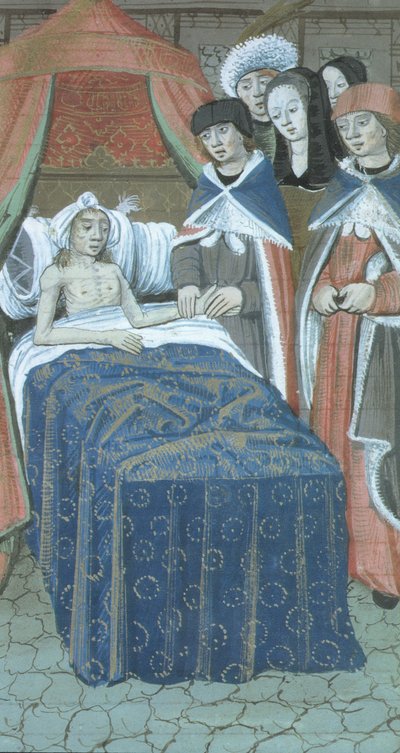 Patient au lit avec deux médecins, de De Medina Fen I. II, par Avicenne - Flemish School