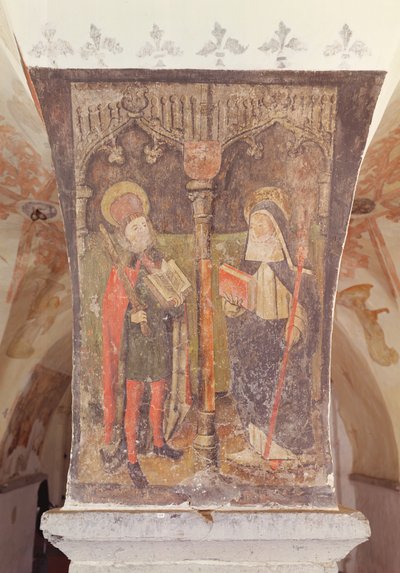Saint Bavo et Sainte Amalberge de Maubeuge, fresque de la crypte, c.1480-1540 - Flemish School