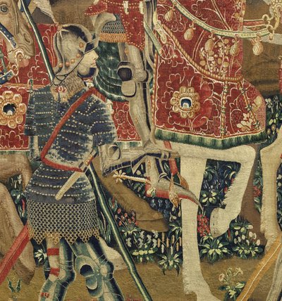 Tapisserie montrant les conquêtes du roi Alphonse V de Portugal, Tournai. Détail. - Flemish School