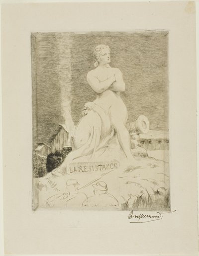 La statue de la Résistance par Falguière, planche quatre du Siège de Paris, 1870 - Félix Henri Bracquemond