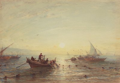 Pêche au thon au lever du soleil au large de la côte près de Marseille - Félix Ziem