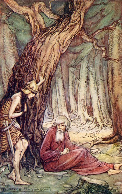 Boadicée et le druide, du poème Boadicée de William Cowper, de Lecture de romans historiques, publié en 1914 - Florence Anderson