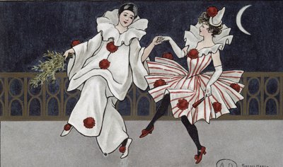 Carte postale représentant Pierrot et son compagnon, c.1900 - Florence Hardy
