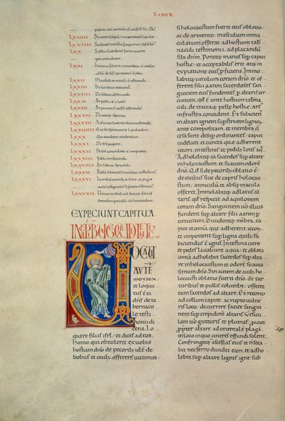 Page de la Bible de Corbolino avec initiale représentant Dieu parlant à Moïse, manuscrit - Florentine School