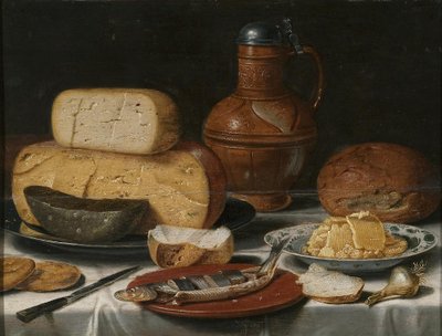 Nature morte au fromage, hareng, pain et vin - Floris van Schooten