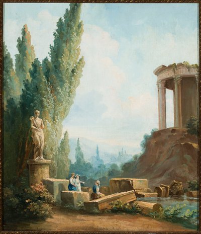 Paysage avec les ruines du temple de la Sibylle à Tivoli - Follower of Hubert Robert