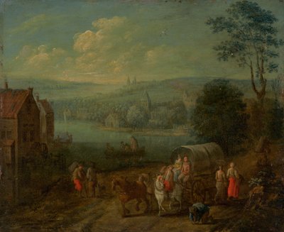 Paysage fluvial avec villages et voyageurs [verso] - Follower of Peeter Gysels
