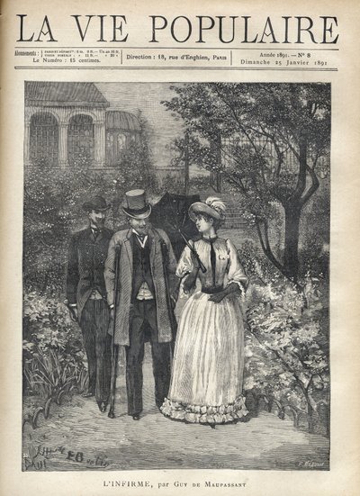 Un homme avec des béquilles marche avec une jeune femme élégante dans les allées d