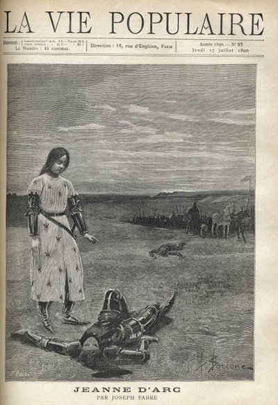 Devant la troupe de chevaliers armés, Jeanne d
