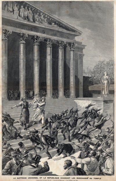 Suffrage universel et la République chassant les marchands du Temple - allégorie sur les suites de l