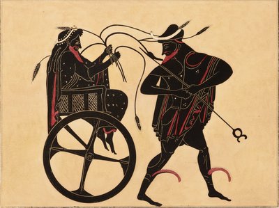 Impression de la décoration sur une amphore grecque, montrant Triptolemus et Hermès, vers 1858 - Fourquemin