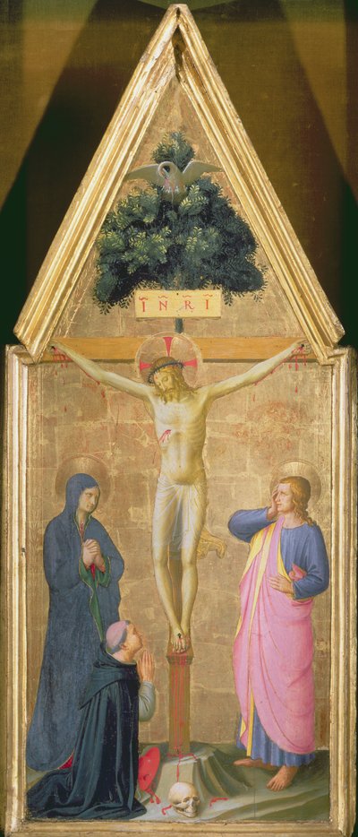 Christ en croix entre la Vierge et le cardinal Torquemada et Saint Jean l