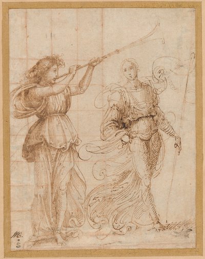 Un ange soufflant dans une trompette, et un autre tenant une bannière - Fra Bartolommeo