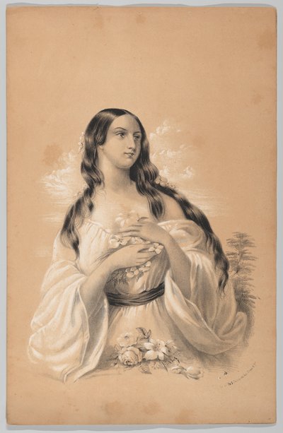 Femme tenant des fleurs, dans The New York Drawing Book, Containing a Series of Original Designs - Frances Flora Bond Palmer