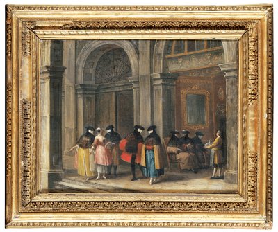Figures masquées prenant un café au Caffè Florian, Venise - Francesco (attr. to) Guardi