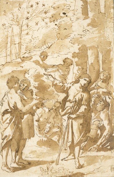 Joseph racontant son rêve à son père et ses frères et pointant vers onze étoiles dans le ciel - Francesco Albani