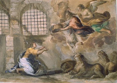 Daniel dans la fosse aux lions est nourri par Habbukuk - Francesco Allegrini