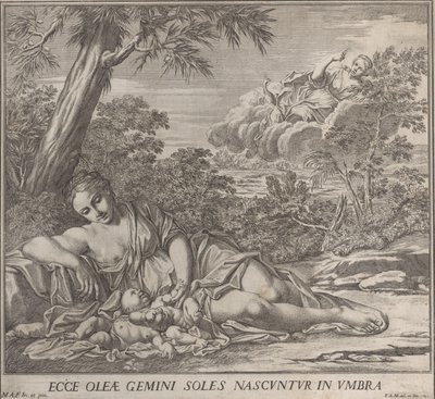 Latone et ses jumeaux endormis, Apollon et Diane, dans un paysage, 1705 - Francesco Antonio Meloni