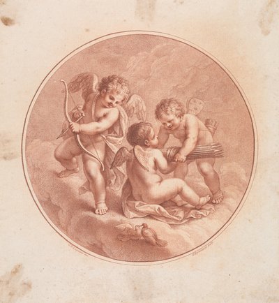 Drei Cupidos mit Bögen und Pfeilen und zwei Tauben - Francesco Bartolozzi