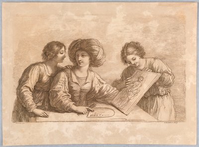 Trois femmes avec une palette et esquisse d