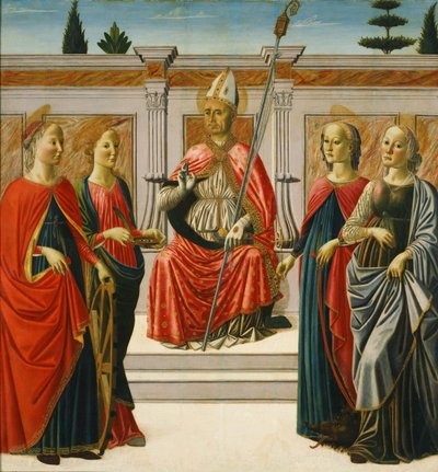 Saint Nicolas et les saintes Catherine, Lucie, Marguerite et Apollonie - Francesco Botticini