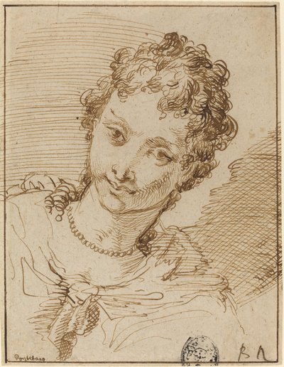 Jeune femme élégante avec un collier de perles - Francesco Fontebasso
