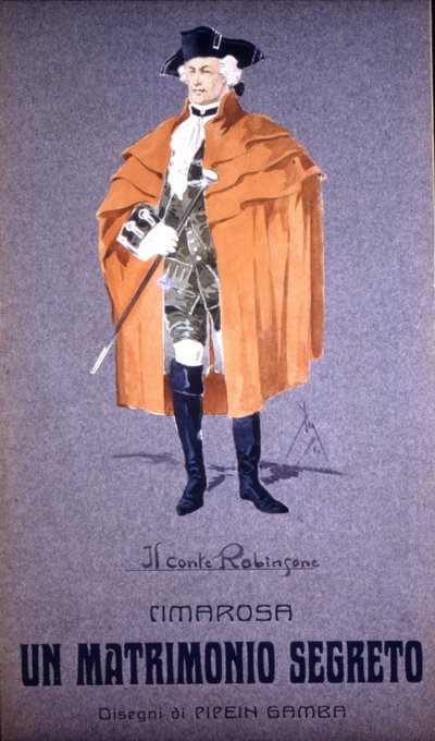 Personnage « Comte Robinson » dans « Le Mariage secret » (Matrimonio Segreto) de Domenico Cimarosa (1749 - 1801). Costume de F. Gamba - Scala de Milan - Francesco Gamba