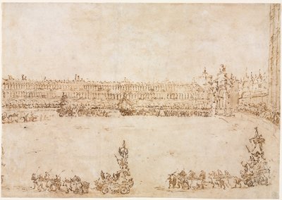 Une procession de chars triomphaux sur la Piazza San Marco, Venise, célébrant la visite des Conti del Nord (recto) - Francesco Guardi