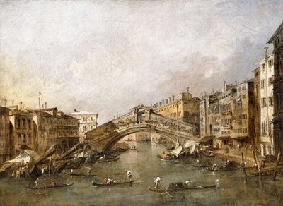 Le pont du Rialto, Venise, avec des gondoles au premier plan - Francesco Guardi