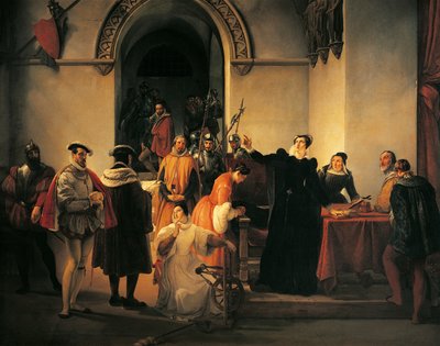Marie Stuart protestant de son innocence devant les shérifs alors que sa sentence de mort est lue - Francesco Hayez