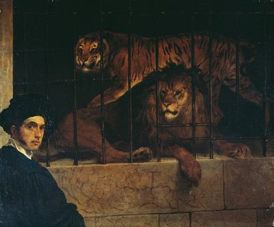 Autoportrait avec un tigre et un lion - Francesco Hayez
