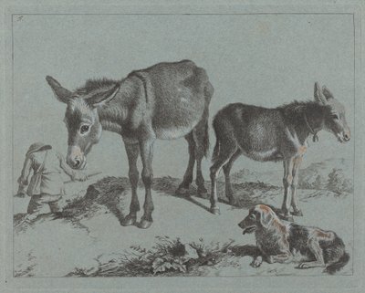 Âne avec son poulain, un chien et un paysan - Francesco Londonio