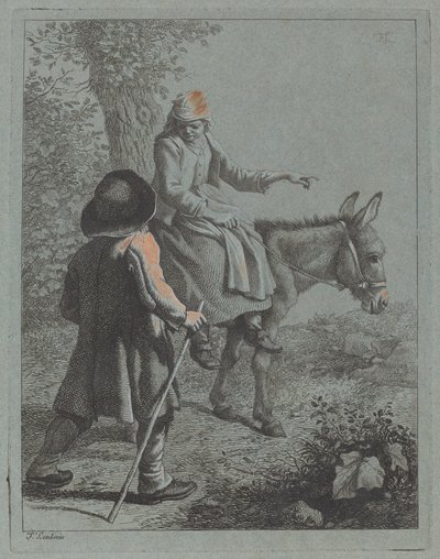 Paysanne assise sur un âne et un paysan - Francesco Londonio