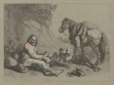 Vieil homme assis sur le point de boire d