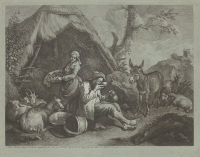 Vieil homme et femme assis avec un panier d
