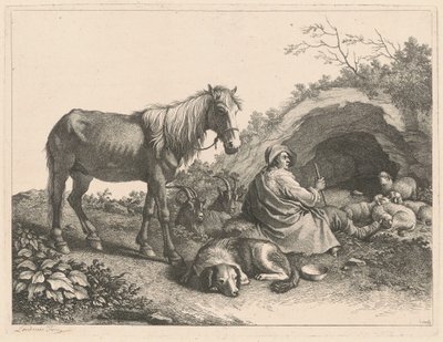 Berger assis avec cheval, chien, chèvres et moutons - Francesco Londonio