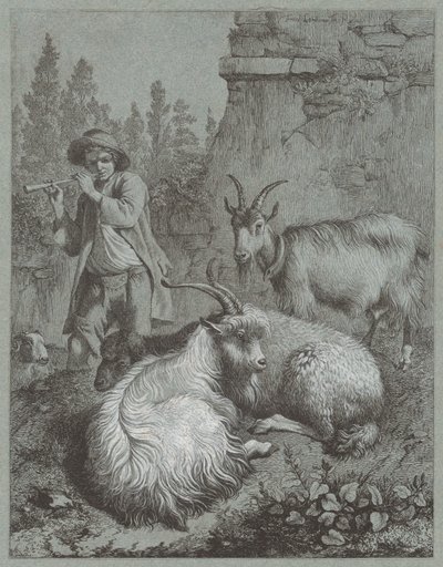 Berger jouant de la flûte avec des chèvres - Francesco Londonio