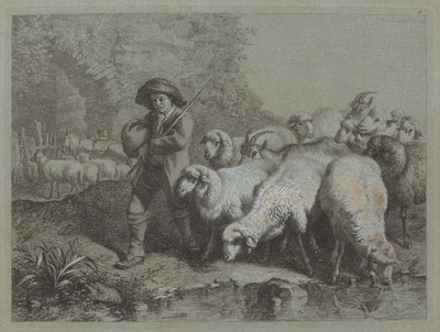 Berger avec un sac conduisant un troupeau, 1763 - Francesco Londonio