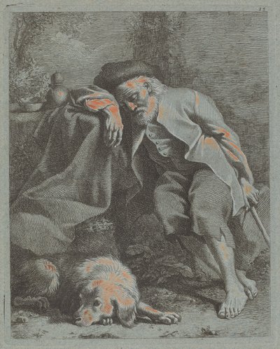 Vieil homme dormant avec un chien, 1759. - Francesco Londonio