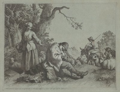 Berger endormi et femme avec un enfant - Francesco Londonio