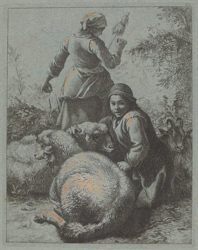 Femme fileuse et berger avec troupeau, 1758-1759 - Francesco Londonio