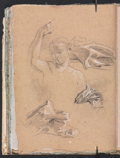 Carnet de croquis de Vérone : Figure avec bras droit levé et études de draperie (page 68) - Francesco Lorenzi
