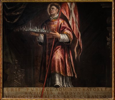 Saint Vincent avec un modèle de la ville de Vicence - Francesco Maffei