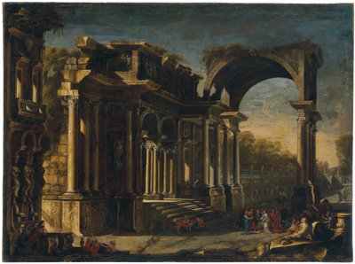 Capriccio avec ruines romaines et Christ avec la femme adultère - Francesco Maglioli