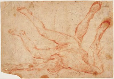Un homme nu allongé sur le dos avec les jambes relevées, et une étude pour une paire de jambes relevées vues de derrière - Francesco Montelatici